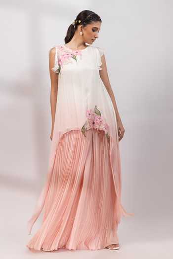Smriti By Anju Agarwal Rose Mist Floral Applique Tunic With Palazzo