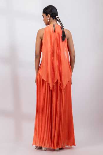 Smriti By Anju Agarwal Coral Draped Top Pant Set 