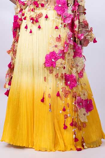 Buy Smriti By Anju Agarwal Yellow Chinon Square Neck Nomade Bloom Lehenga Set Online at Aza Fashions Buy_Smriti By Anju Agarwal_Yellow Chinon Square Neck Nomade Bloom Lehenga Set _Online_at_Aza_Fashions