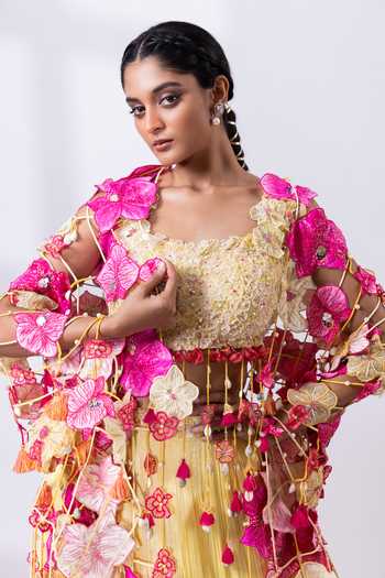 Smriti By Anju Agarwal Yellow Chinon Square Neck Nomade Bloom Lehenga Set at Aza Fashions Smriti By Anju Agarwal_Yellow Chinon Square Neck Nomade Bloom Lehenga Set _at_Aza_Fashions
