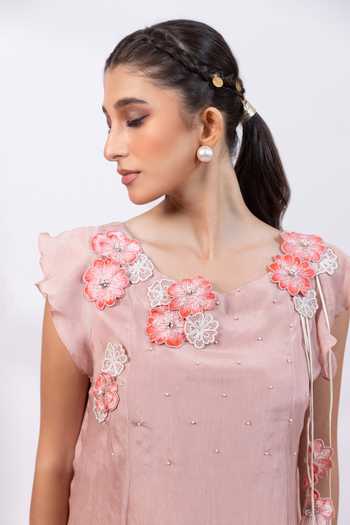Buy_Smriti By Anju Agarwal_Pink Chinon Round Neck Whispers Of Spring Top And Pant Set 