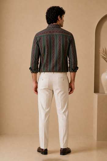 Mayank Modi - Men Botanical Grid Heritage Printed Cotton Shirt 