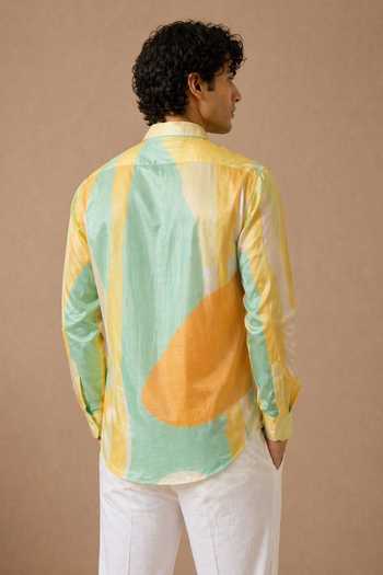 Mayank Modi - Men Teal Nectar Meridian Print Shirt 