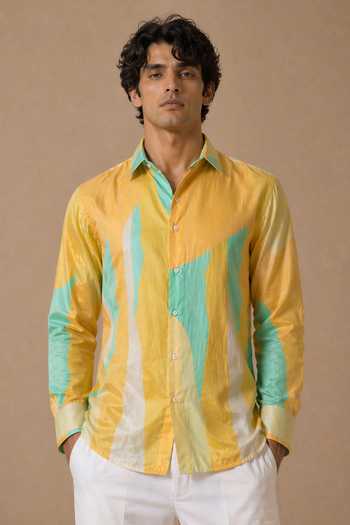 Mayank Modi - Men Teal Nectar Meridian Print Shirt 