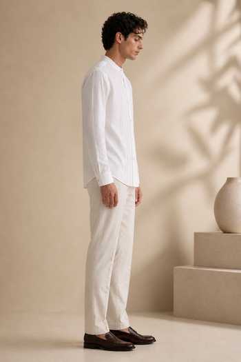 Mayank Modi - Men White Cotton Frosted Coconut Meridian Shirt Online at Aza Fashions Mayank Modi - Men_White Cotton Frosted Coconut Meridian Shirt _Online_at_Aza_Fashions