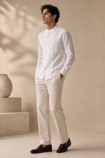 Shop Mayank Modi - Men White Cotton Frosted Coconut Meridian Shirt Online at Aza Fashions Shop_Mayank Modi - Men_White Cotton Frosted Coconut Meridian Shirt _Online_at_Aza_Fashions