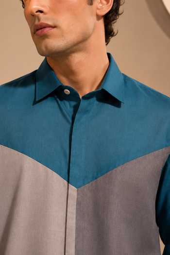 Mayank Modi - Men_Grey Cotton Atlantic Sea Salt Shirt _Online_at_Aza_Fashions