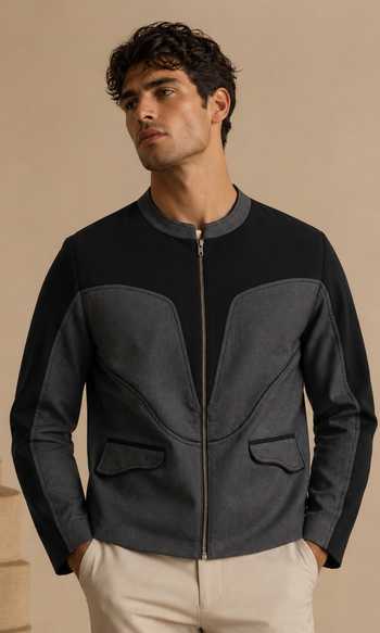 Mayank Modi - Men Black Sesame & Slate Ganache Bomber Jacket