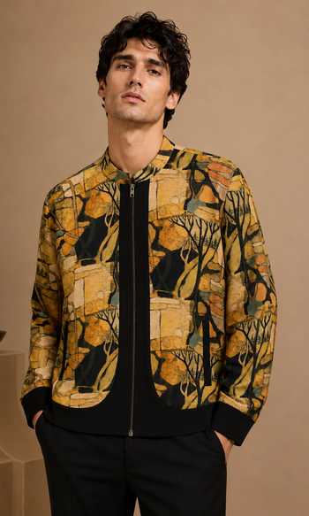 Mayank Modi - Men Mustard Peppercorn Ganache Bomber Jacket