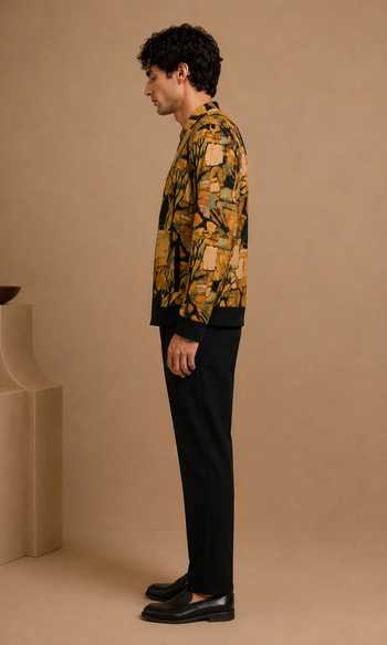 Mayank Modi - Men Black Muslin Mustard Peppercorn Ganache Bomber Jacket Online at Aza Fashions Mayank Modi - Men_Black Muslin Mustard Peppercorn Ganache Bomber Jacket _Online_at_Aza_Fashions