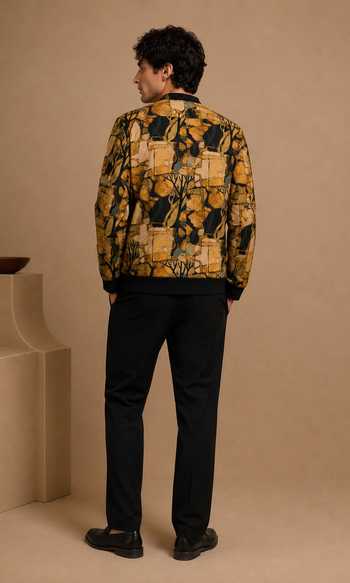 Mayank Modi - Men Mustard Peppercorn Ganache Bomber Jacket