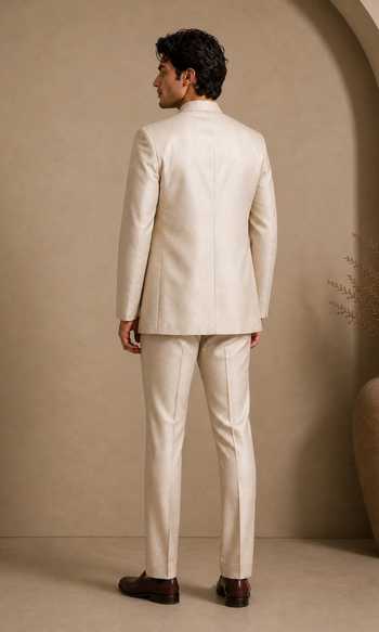 Mayank Modi - Men Salted Cream Earth Float Bandhgala
