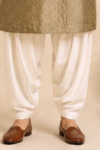 Mayank Modi - Men_Gold Bemberg, Silk Rust Ganache Kurta Set _Online_at_Aza_Fashions