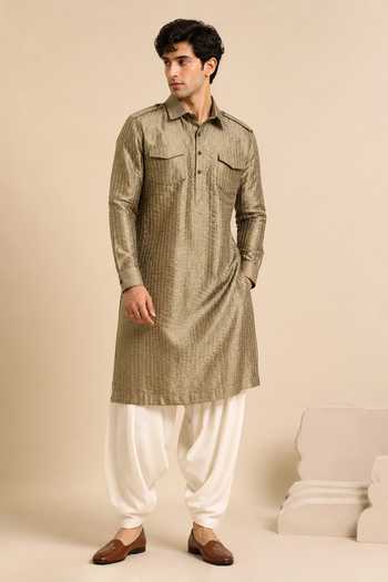 Mayank Modi - Men Rust Gold Ganache Kurta Set 