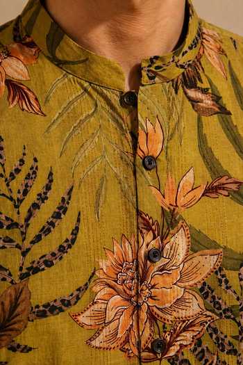 Mayank Modi - Men Mustard Cotton Spiced Turmeric Sovereign Printed Kurta Set Online at Aza Fashions Mayank Modi - Men_Mustard Cotton Spiced Turmeric Sovereign Printed Kurta Set _Online_at_Aza_Fashions