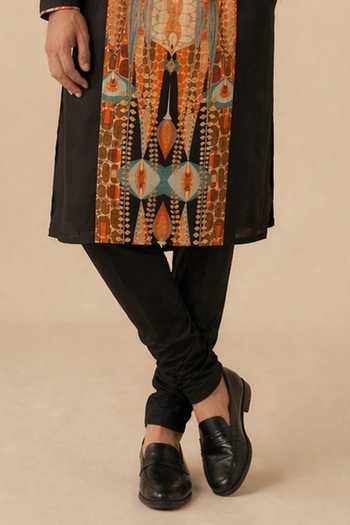 Shop_Mayank Modi - Men_Black Silk, Bemberg Burnt Toffee Shadow Float Kurta Set _Online_at_Aza_Fashions