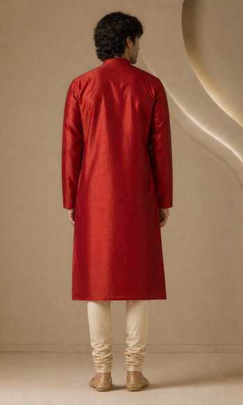 Mayank Modi - Men Patterned Yoke Rust Kurta Set 