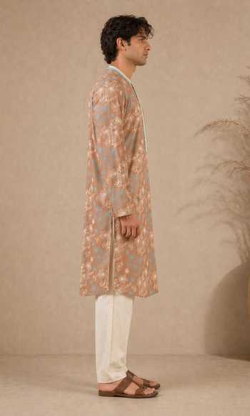 Buy_Mayank Modi - Men_Blue Muslin Monochrome Pulse Duo Print Kurta Set _Online_at_Aza_Fashions