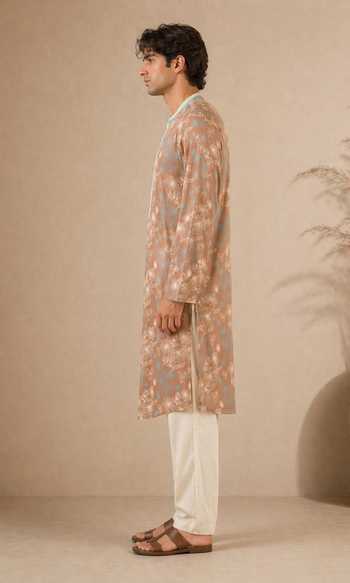 Buy_Mayank Modi - Men_Blue Muslin Monochrome Pulse Duo Print Kurta Set 