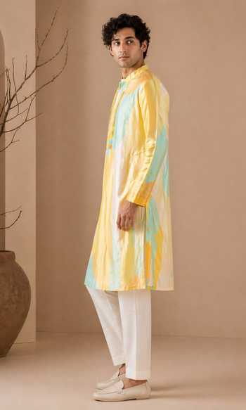 Mayank Modi - Men_Blue Muslin Citrus Mint Sovereign Printed Kurta Set _Online_at_Aza_Fashions