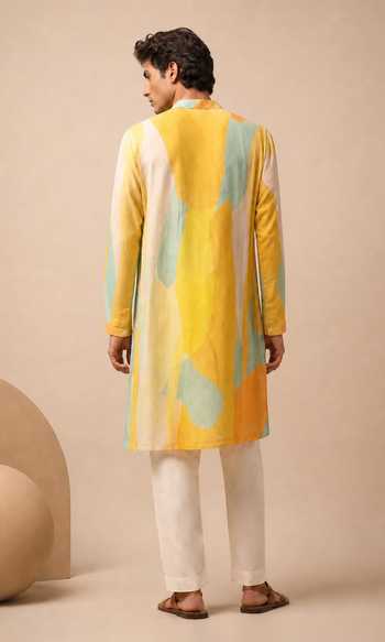 Mayank Modi - Men Citrus Mint Sovereign Printed Kurta Set 