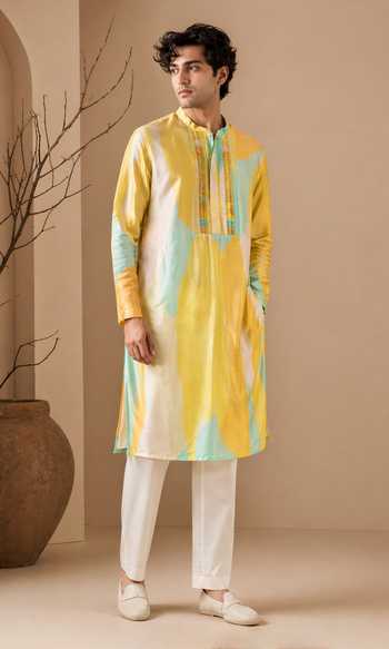 Mayank Modi - Men Citrus Mint Sovereign Printed Kurta Set 