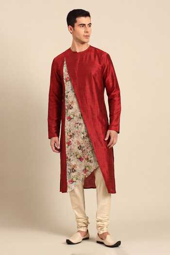 Mayank Modi - Men Toasted Ginger & Botanical Glaze Printed Kurta Set 
