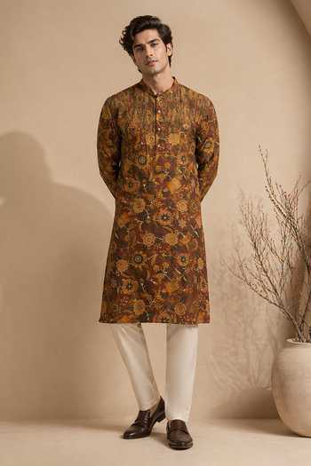 Mayank Modi - Men Heritage Vanguard Print Chanderi Kurta Set 
