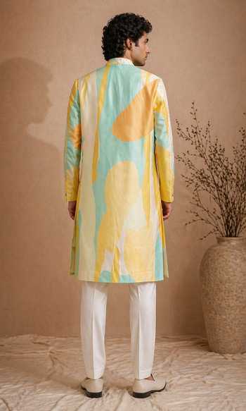 Mayank Modi - Men Digital Noir Print Sherwani Set 