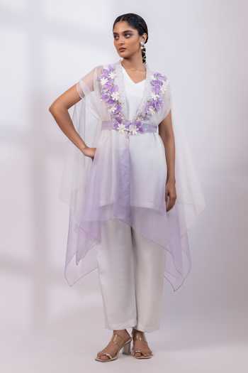 Smriti By Anju Agarwal Whisper Embroidered Cape Pant Set 