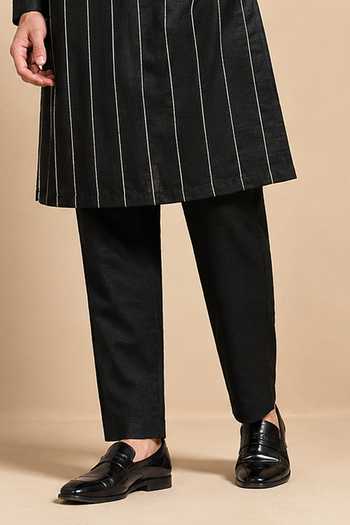Mayank Modi - Men Black Silk, Bemberg Gold-leaf Float Embroidered Kurta Set at Aza Fashions Mayank Modi - Men_Black Silk, Bemberg Gold-leaf Float Embroidered Kurta Set _at_Aza_Fashions