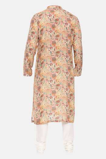 Mayank Modi - Men Muslin Mughal Floral Print Kurta Set For Kids