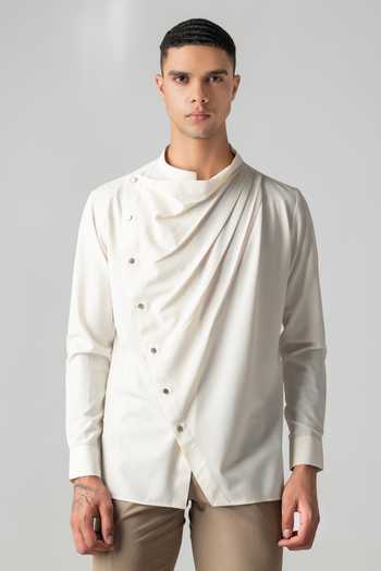 Buy Amit Arora Cream Tencel Asymmetrical Drape Shirt Online at Aza Fashions Buy_Amit Arora_Cream Tencel Asymmetrical Drape Shirt _Online_at_Aza_Fashions