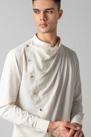 Shop Amit Arora Cream Tencel Asymmetrical Drape Shirt Online at Aza Fashions Shop_Amit Arora_Cream Tencel Asymmetrical Drape Shirt _Online_at_Aza_Fashions