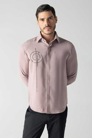 Buy_Amit Arora_Pink Polyester Hand Embroidered Shirt _Online_at_Aza_Fashions