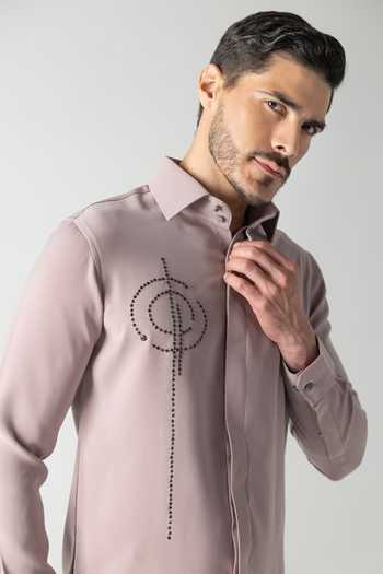 Amit Arora_Pink Polyester Hand Embroidered Shirt _at_Aza_Fashions