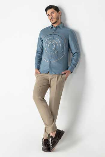 Amit Arora_Blue Linen Embroidered Shirt _Online_at_Aza_Fashions