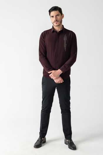 Buy Amit Arora Wine Polyester Placed Hand Embroidered Shirt Online at Aza Fashions Buy_Amit Arora_Wine Polyester Placed Hand Embroidered Shirt _Online_at_Aza_Fashions