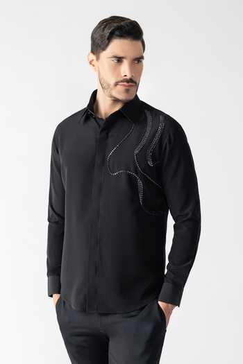 Buy Amit Arora Black Polyester Metallic Embellishment Shirt Online at Aza Fashions Buy_Amit Arora_Black Polyester Metallic Embellishment Shirt _Online_at_Aza_Fashions