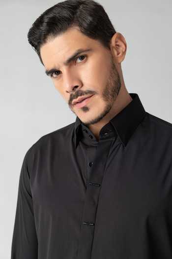 Shop Amit Arora Black Cotton, Acetate Shirt Online at Aza Fashions Shop_Amit Arora_Black Cotton, Acetate Shirt _Online_at_Aza_Fashions