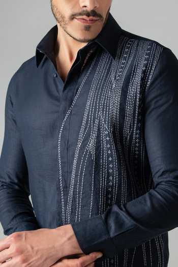 Buy Amit Arora Navy Linen Wave Inspired Shirt Online at Aza Fashions Buy_Amit Arora_Navy Linen Wave Inspired Shirt _Online_at_Aza_Fashions