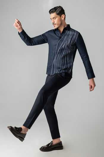 Shop Amit Arora Navy Linen Wave Inspired Shirt Online at Aza Fashions Shop_Amit Arora_Navy Linen Wave Inspired Shirt _Online_at_Aza_Fashions