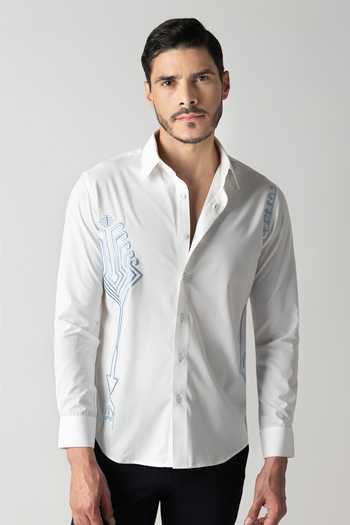Buy Amit Arora White Cotton, Acetate Placed Geometric Embroidered Shirt Online at Aza Fashions Buy_Amit Arora_White Cotton, Acetate Placed Geometric Embroidered Shirt _Online_at_Aza_Fashions