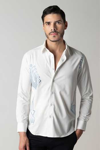 Amit Arora Placed Geometric Embroidered Shirt 