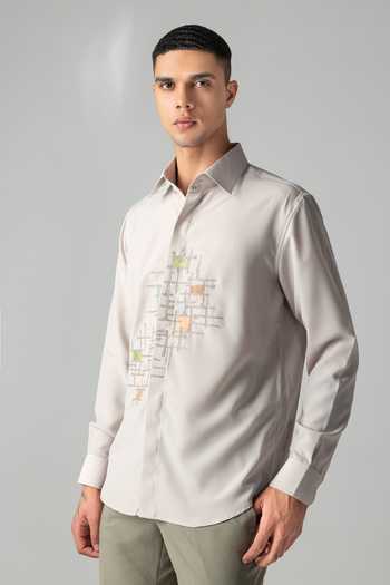 Amit Arora Beige Polyester Geometric Embroidered Shirt Online at Aza Fashions Amit Arora_Beige Polyester Geometric Embroidered Shirt _Online_at_Aza_Fashions