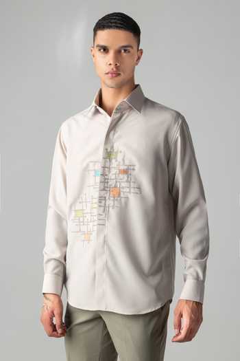 Buy Amit Arora Beige Polyester Geometric Embroidered Shirt Online at Aza Fashions Buy_Amit Arora_Beige Polyester Geometric Embroidered Shirt _Online_at_Aza_Fashions
