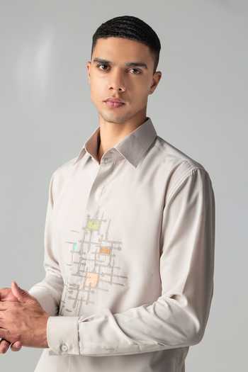 Shop Amit Arora Beige Polyester Geometric Embroidered Shirt Online at Aza Fashions Shop_Amit Arora_Beige Polyester Geometric Embroidered Shirt _Online_at_Aza_Fashions