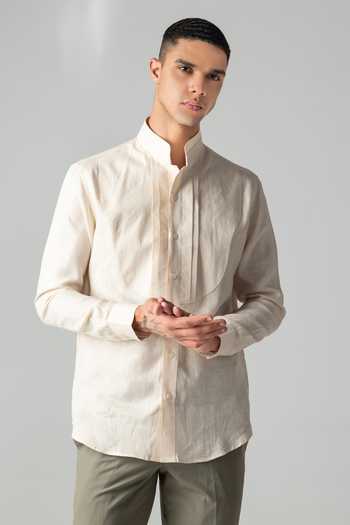 Buy_Amit Arora_Peach Linen Full Sleeve Shirt _Online_at_Aza_Fashions