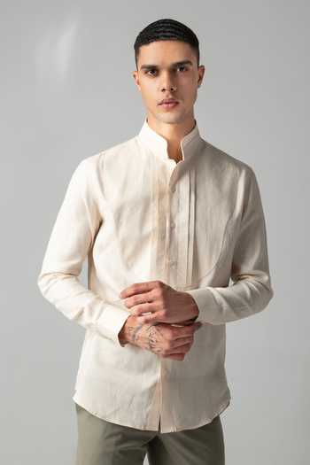 Shop_Amit Arora_Peach Linen Full Sleeve Shirt _Online_at_Aza_Fashions