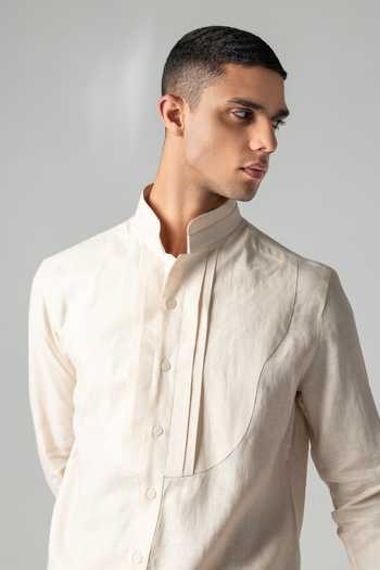 Amit Arora_Peach Linen Full Sleeve Shirt _at_Aza_Fashions